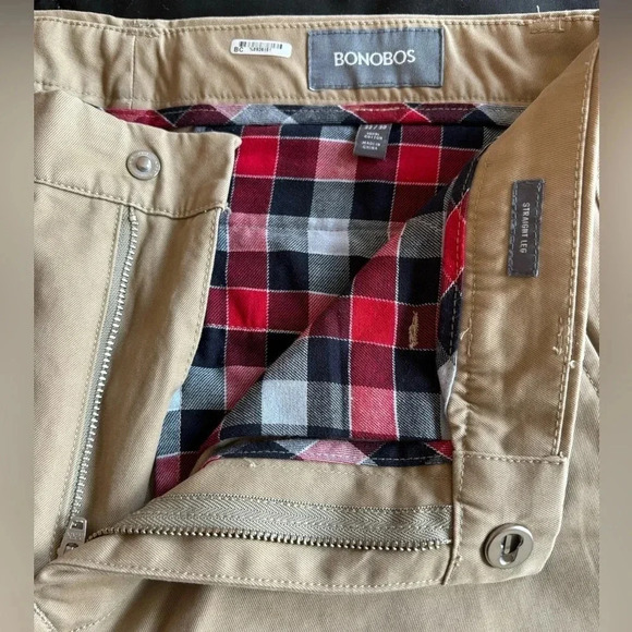 Bonobos Men's Washed Slim Chinos in Khaki Checkered Slant Pocket Size 32/30 - Picture 11 of 15